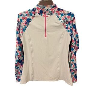 Kyodan Golf Mock Collar Long Sleeve Top UPF 50 White Multicolor – NWTs Pet Small